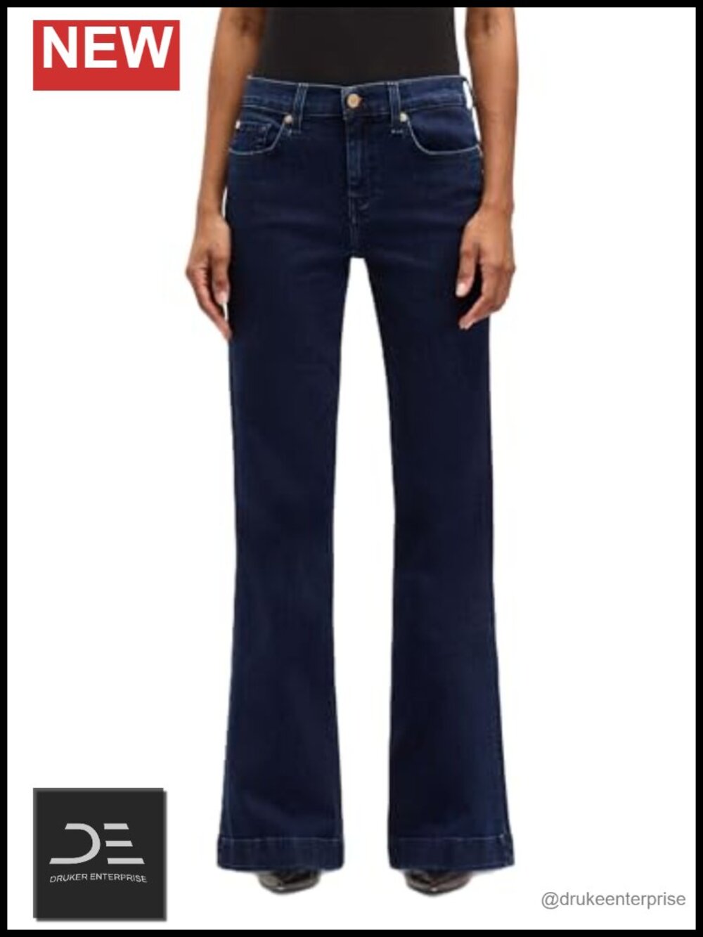 7 For All Mankind Women's Dojo Mid-Rise Wide Leg Jeans Cotton Elastane